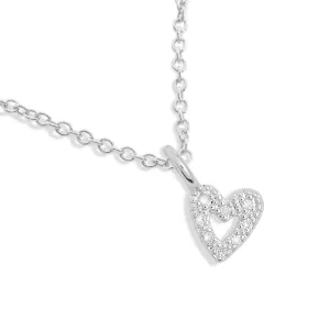 Mini Charms Pave Offset Heart Silver Plated Necklace 7634