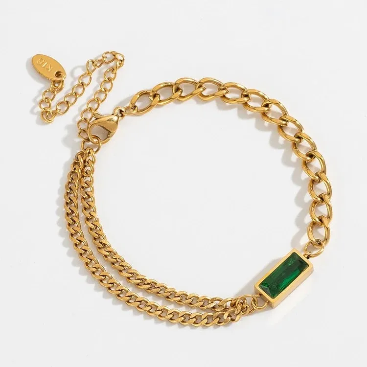 Minimalism Green Zircon Charms Thick Neck Chain Choker Necklaces Pendants For Women