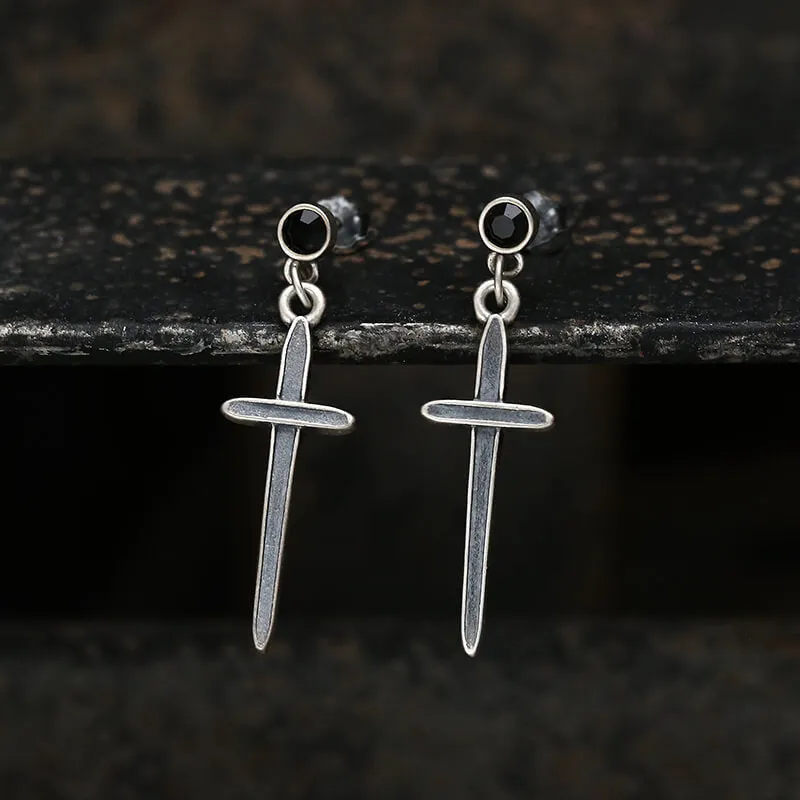 Minimalist Cross Sterling Silver Earrings