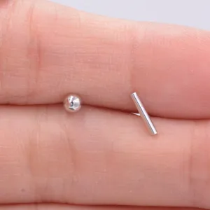 Mismatched Ball and Bar Dainty Stud Earrings in Sterling Silver, Gold or Silver Finish, Geometric Minimalist Design, Simple Studs, Tiny,