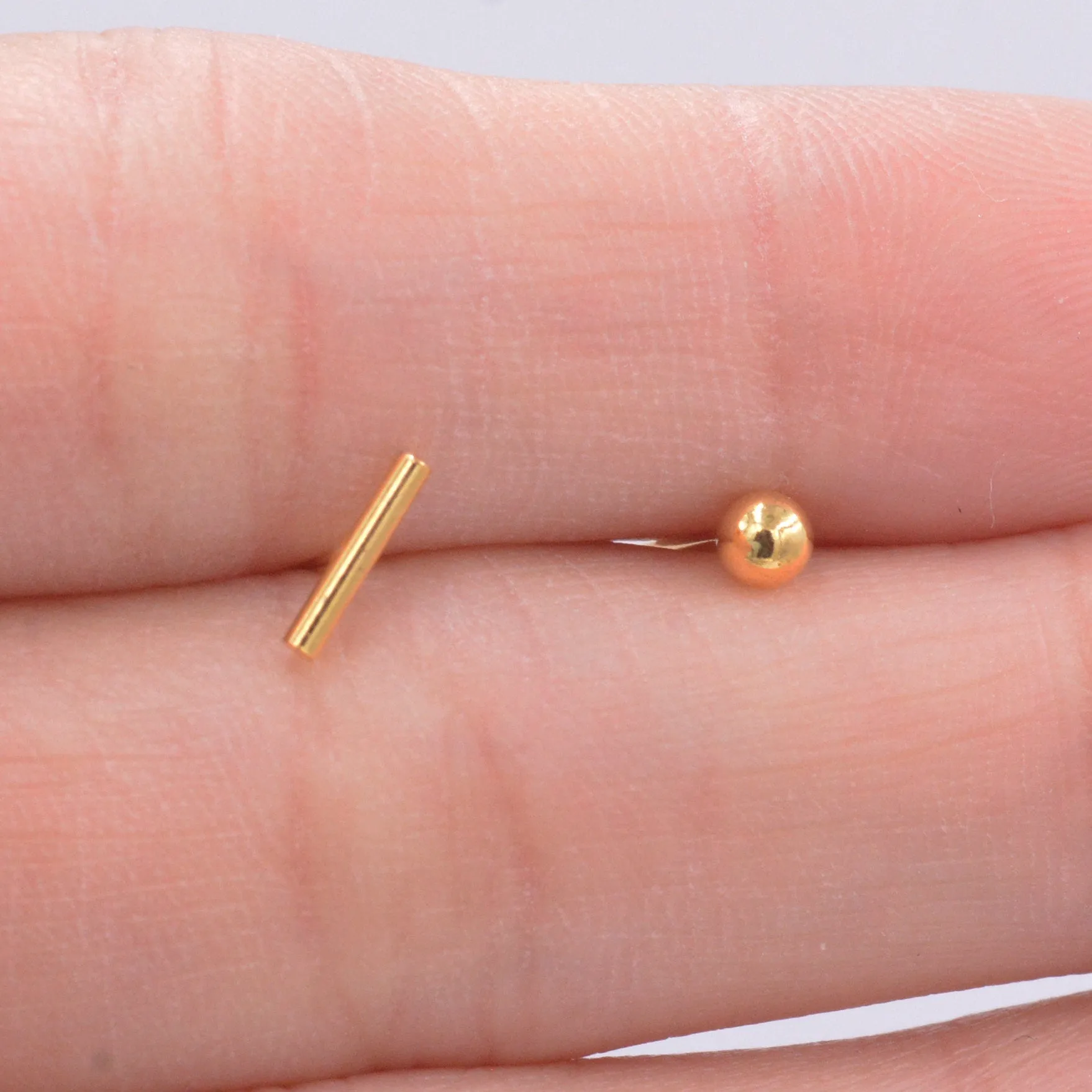 Mismatched Ball and Bar Dainty Stud Earrings in Sterling Silver, Gold or Silver Finish, Geometric Minimalist Design, Simple Studs, Tiny,