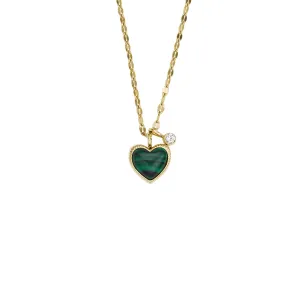Modern Meadows Reconstituted Green Malachite Heart Pendant Necklace