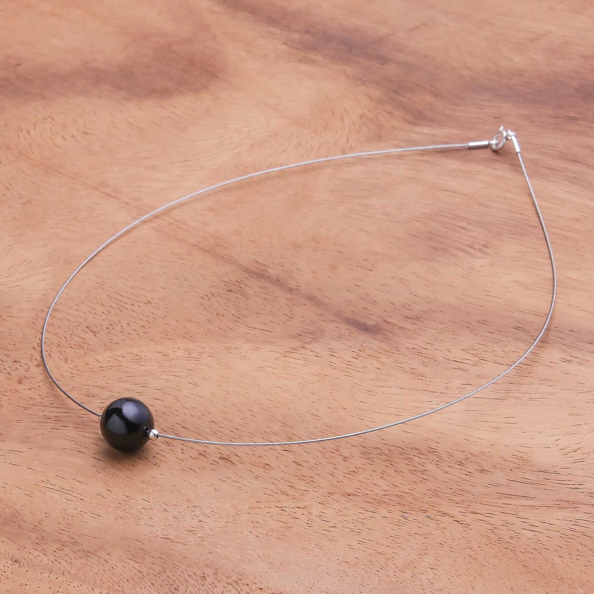 Modern Mood Black Agate Modern Pendant Necklace from Thailand