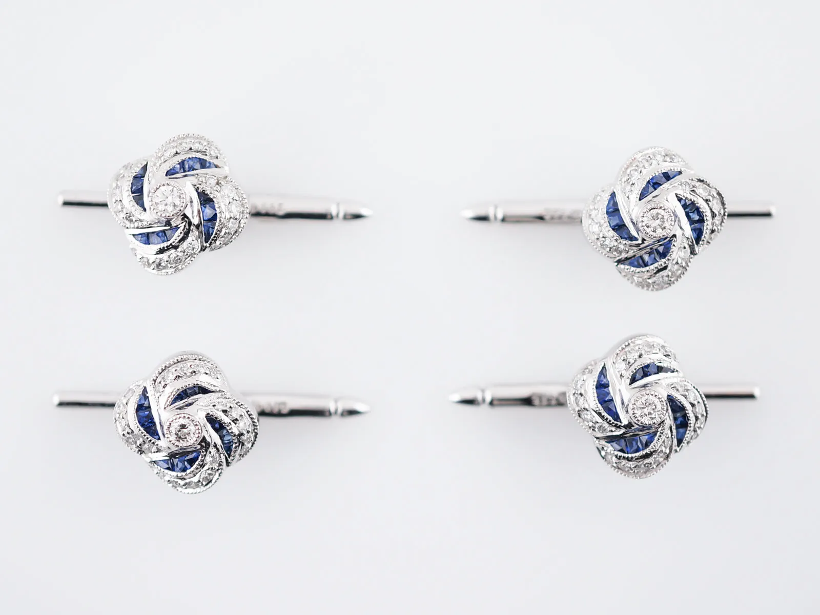 Modern Shirt Stud 1.20 Sapphire & Diamonds in Platinum