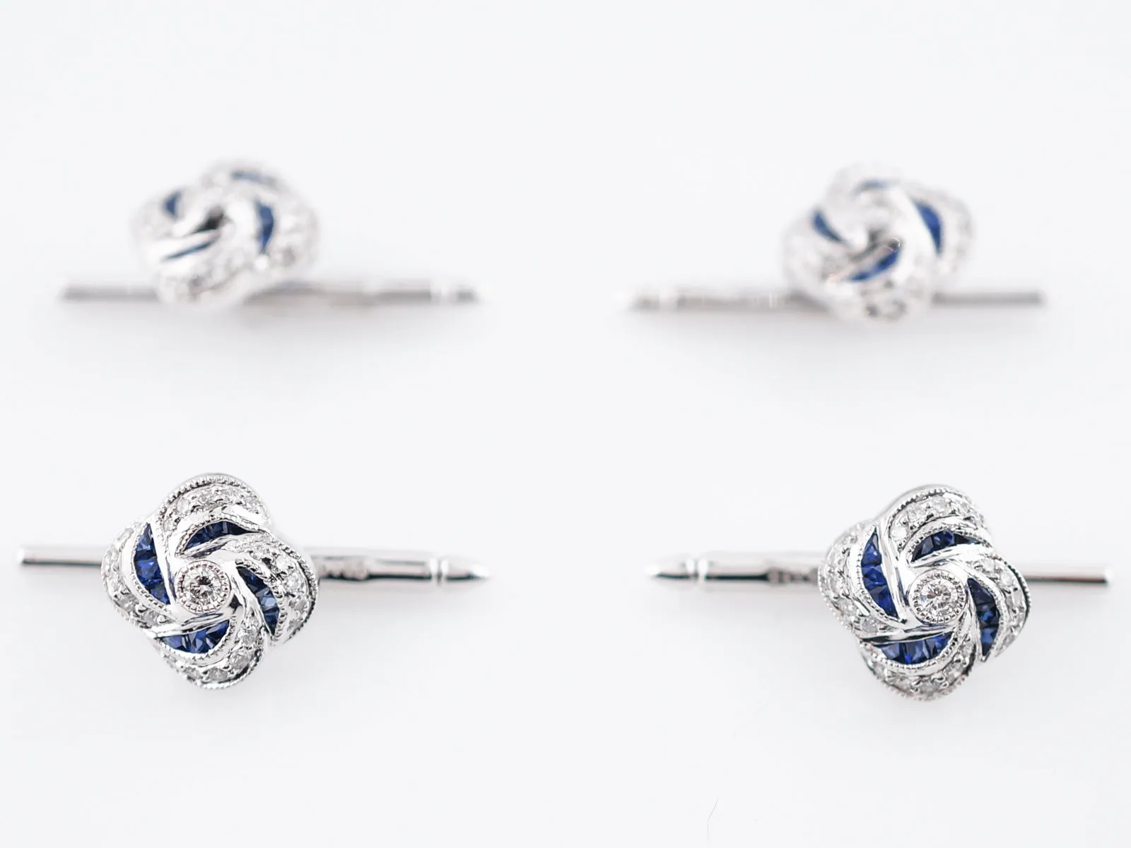 Modern Shirt Stud 1.20 Sapphire & Diamonds in Platinum