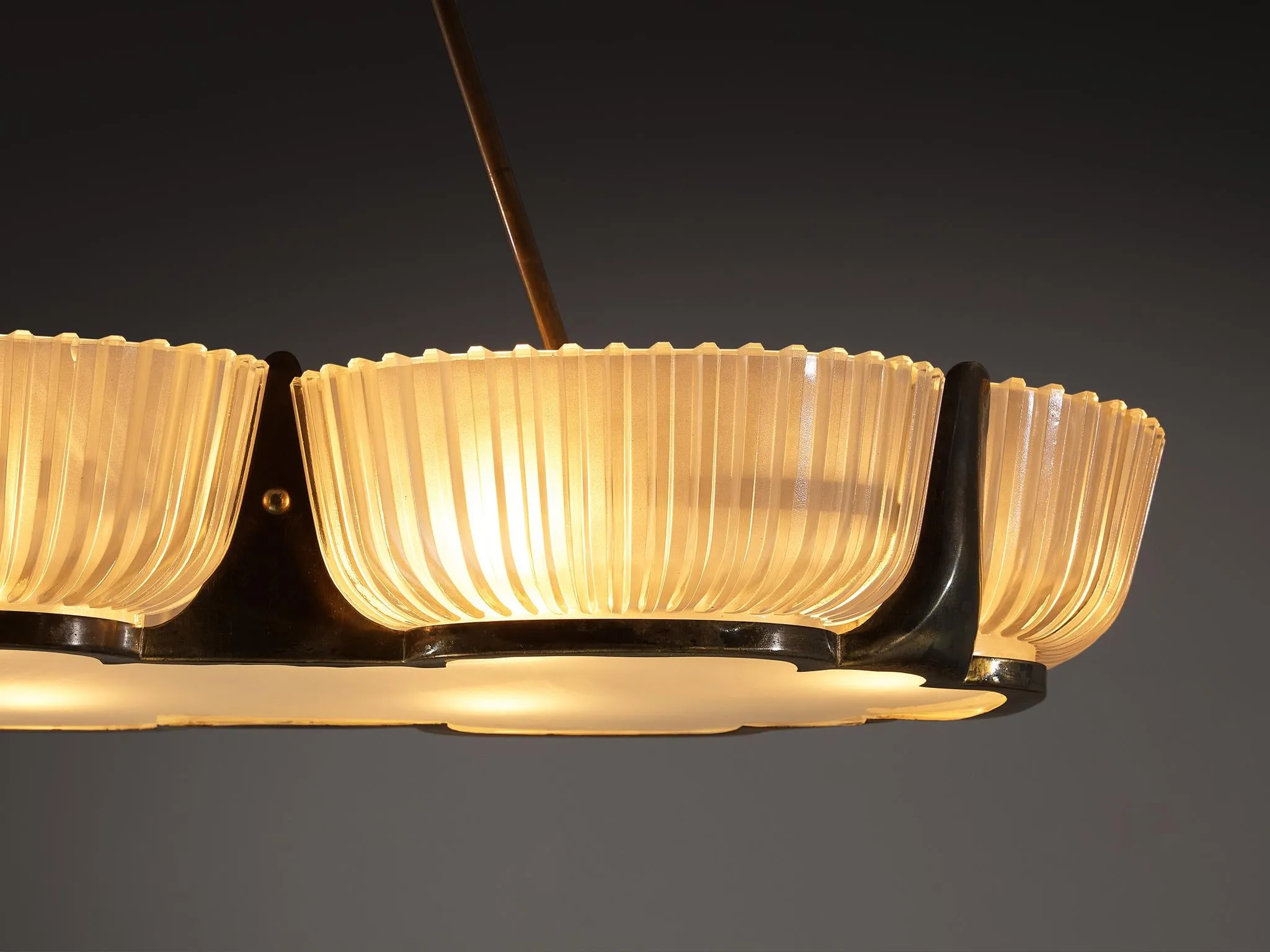 Monumental Art Deco Italian Chandelier in Glass and Brass