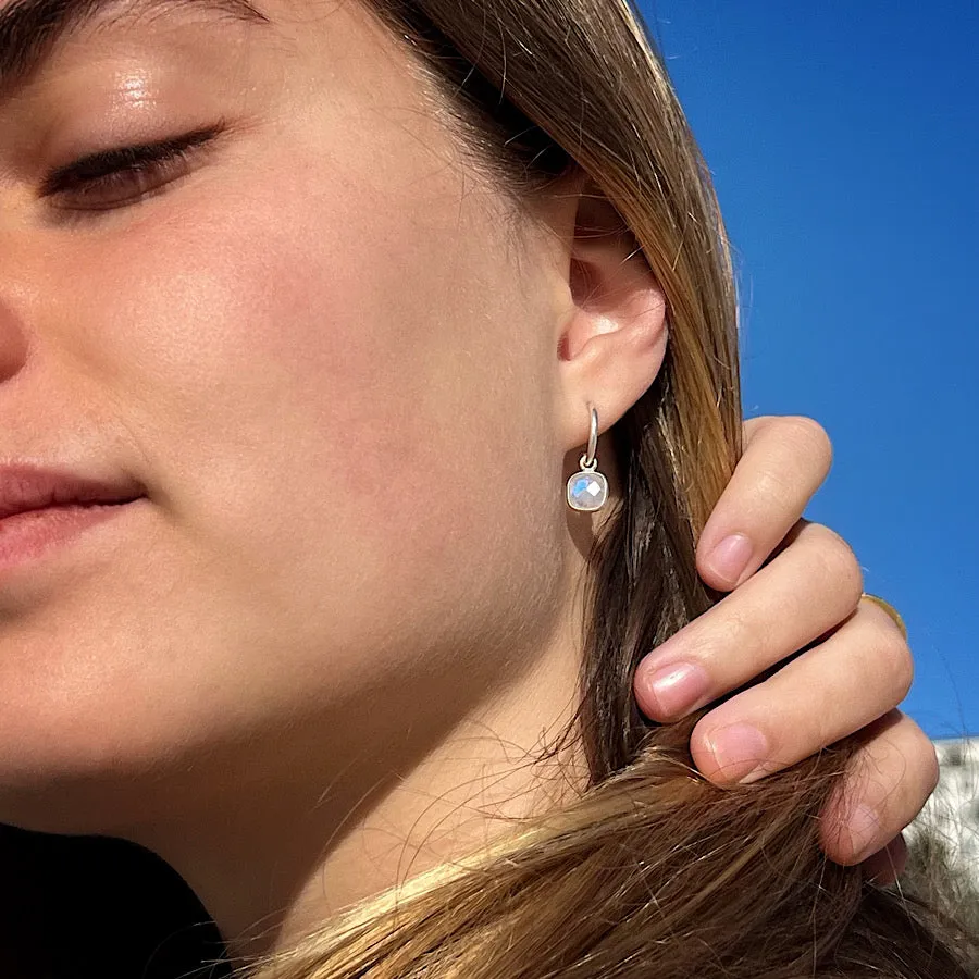Moonstone Gemstone Earrings Sep birthstone on Sterling Silver loops