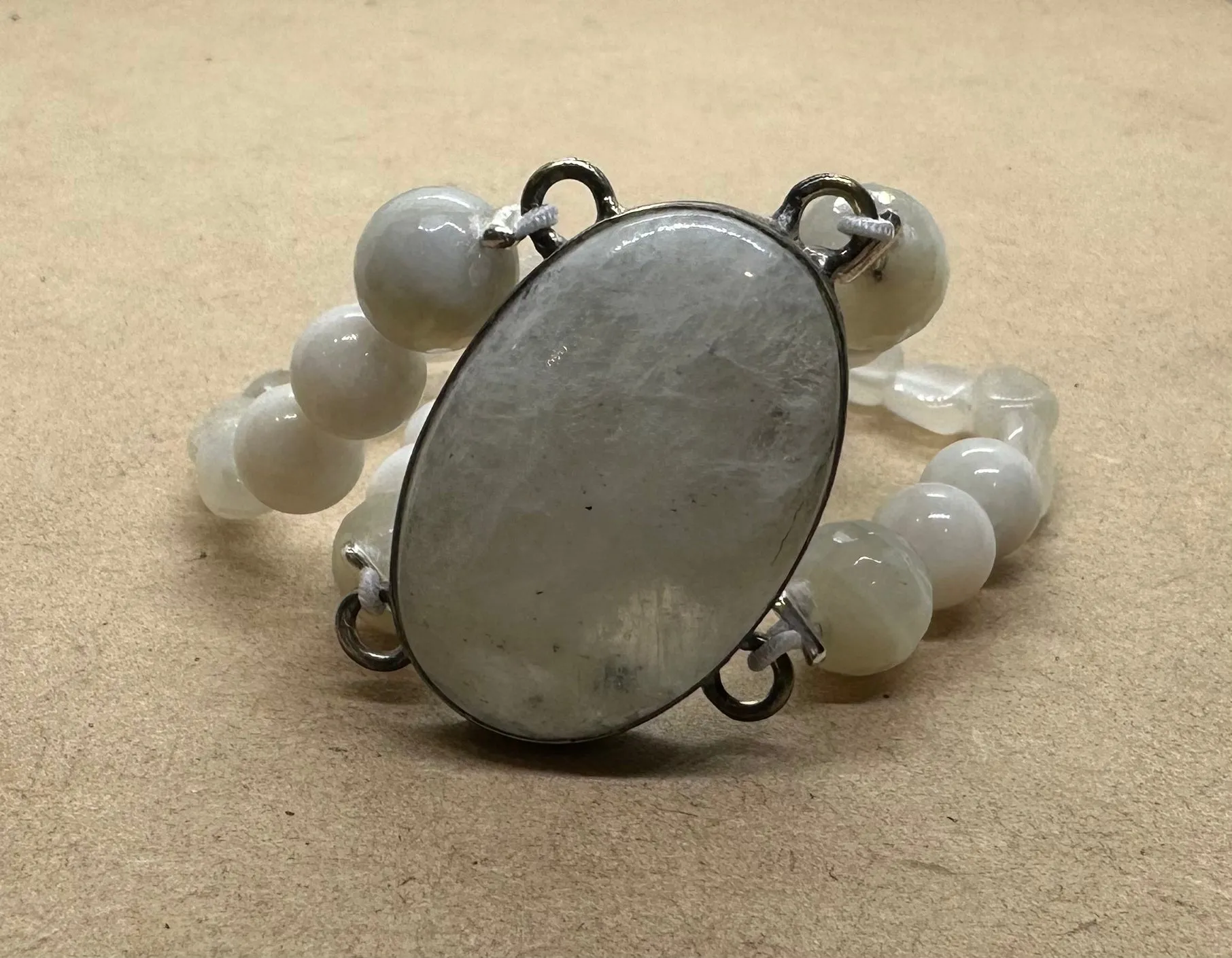 Moonstone set in 925 Silver with Rose Quartz Heart Charm and Moonstone Crystal Beaded Bracelet