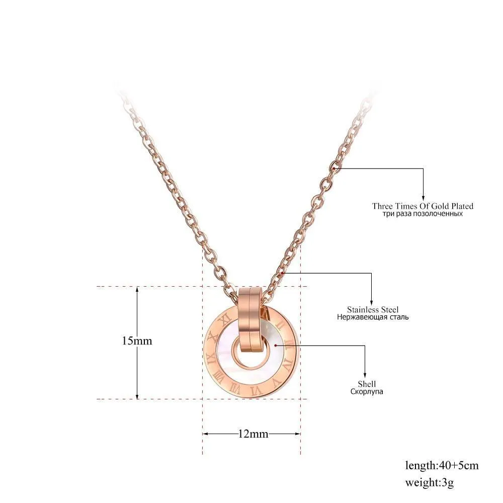 Mosaic Stainless Steel  Shell & Acrylic Double Circle Pendant Necklace