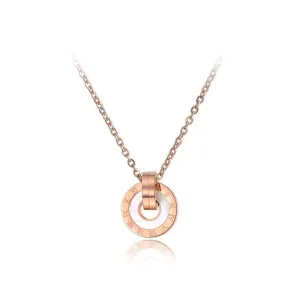 Mosaic Stainless Steel  Shell & Acrylic Double Circle Pendant Necklace