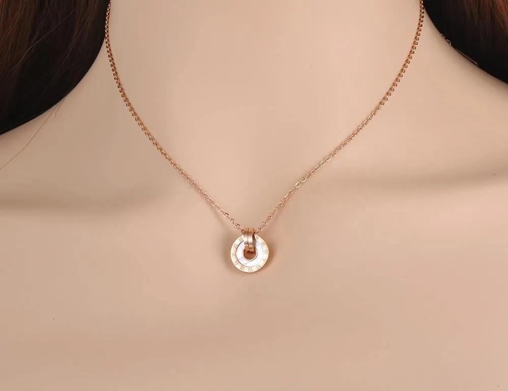 Mosaic Stainless Steel  Shell & Acrylic Double Circle Pendant Necklace