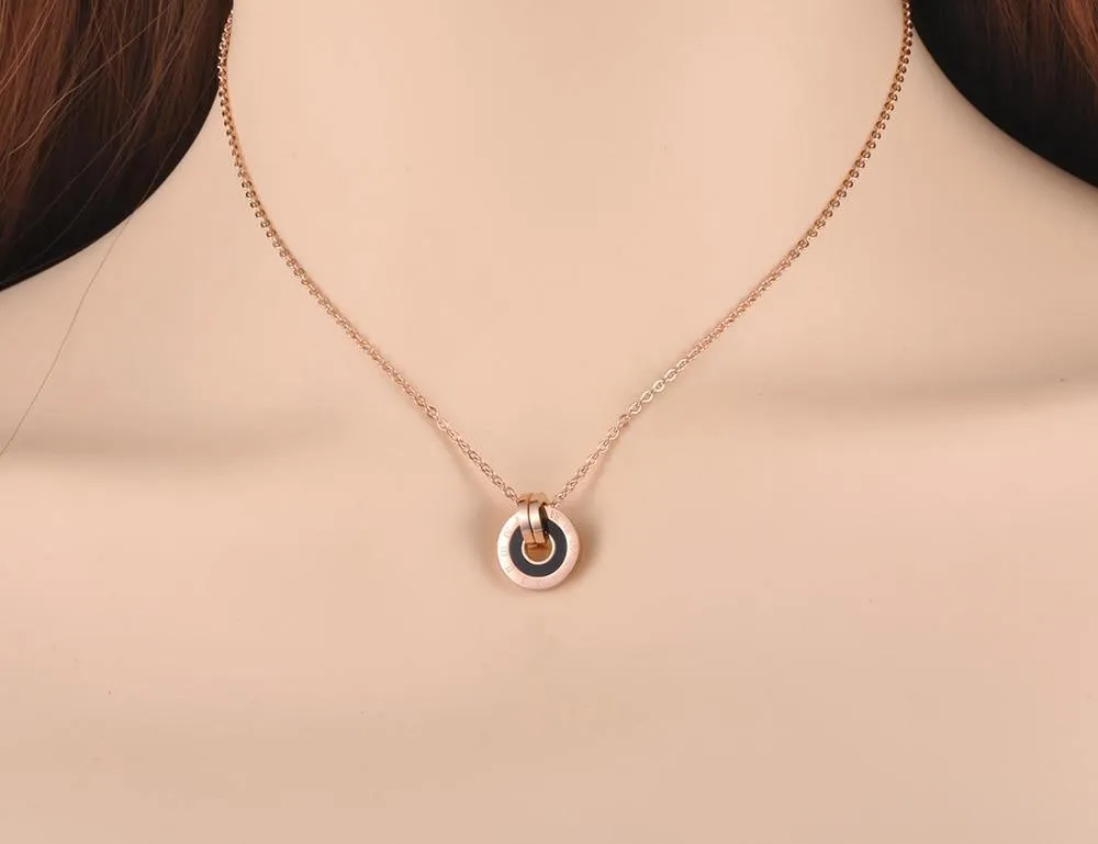Mosaic Stainless Steel  Shell & Acrylic Double Circle Pendant Necklace