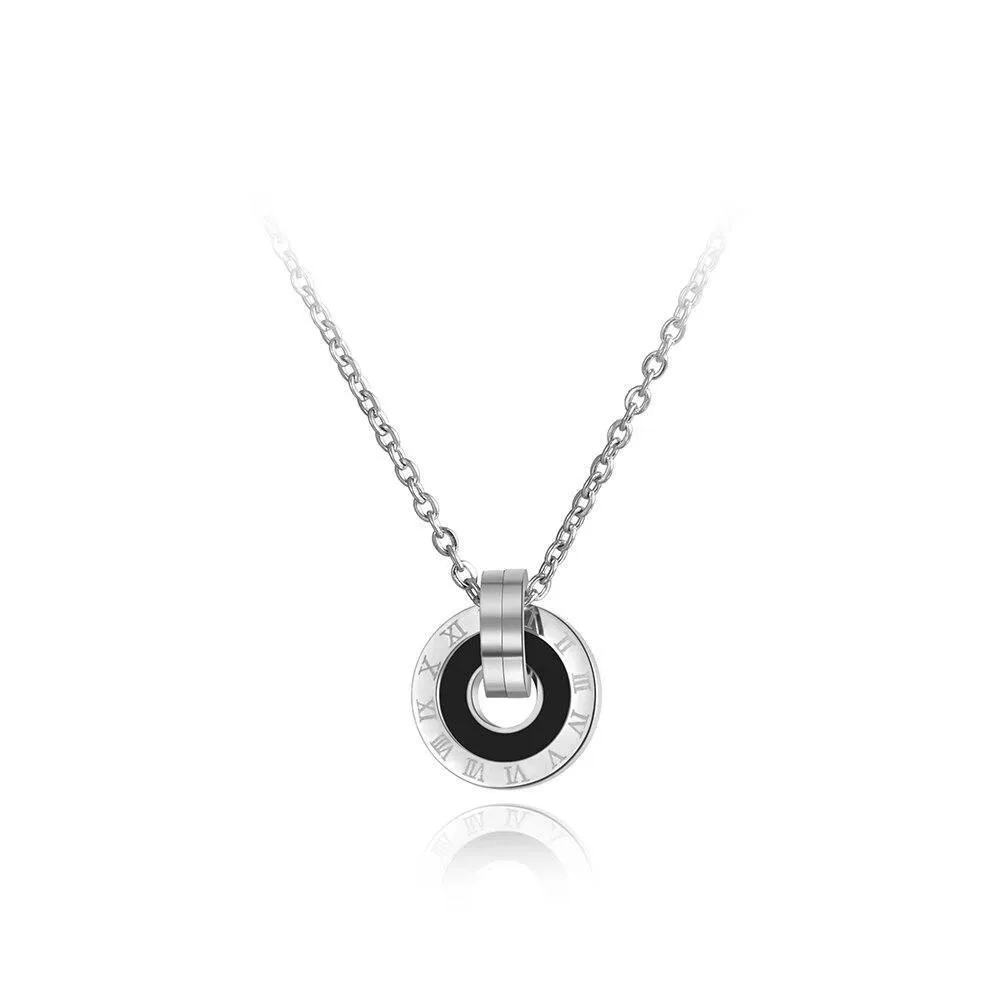 Mosaic Stainless Steel  Shell & Acrylic Double Circle Pendant Necklace