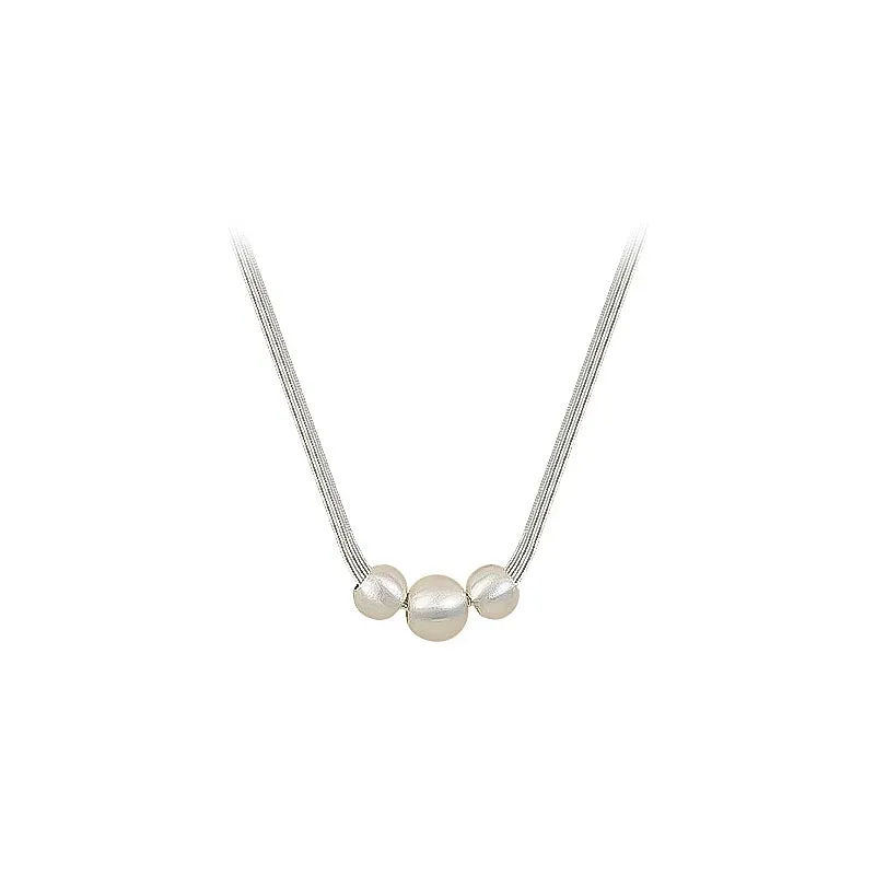 Multi Layer Stainless Steel Chain Brushed Silver Metal Ball Pendant Necklace