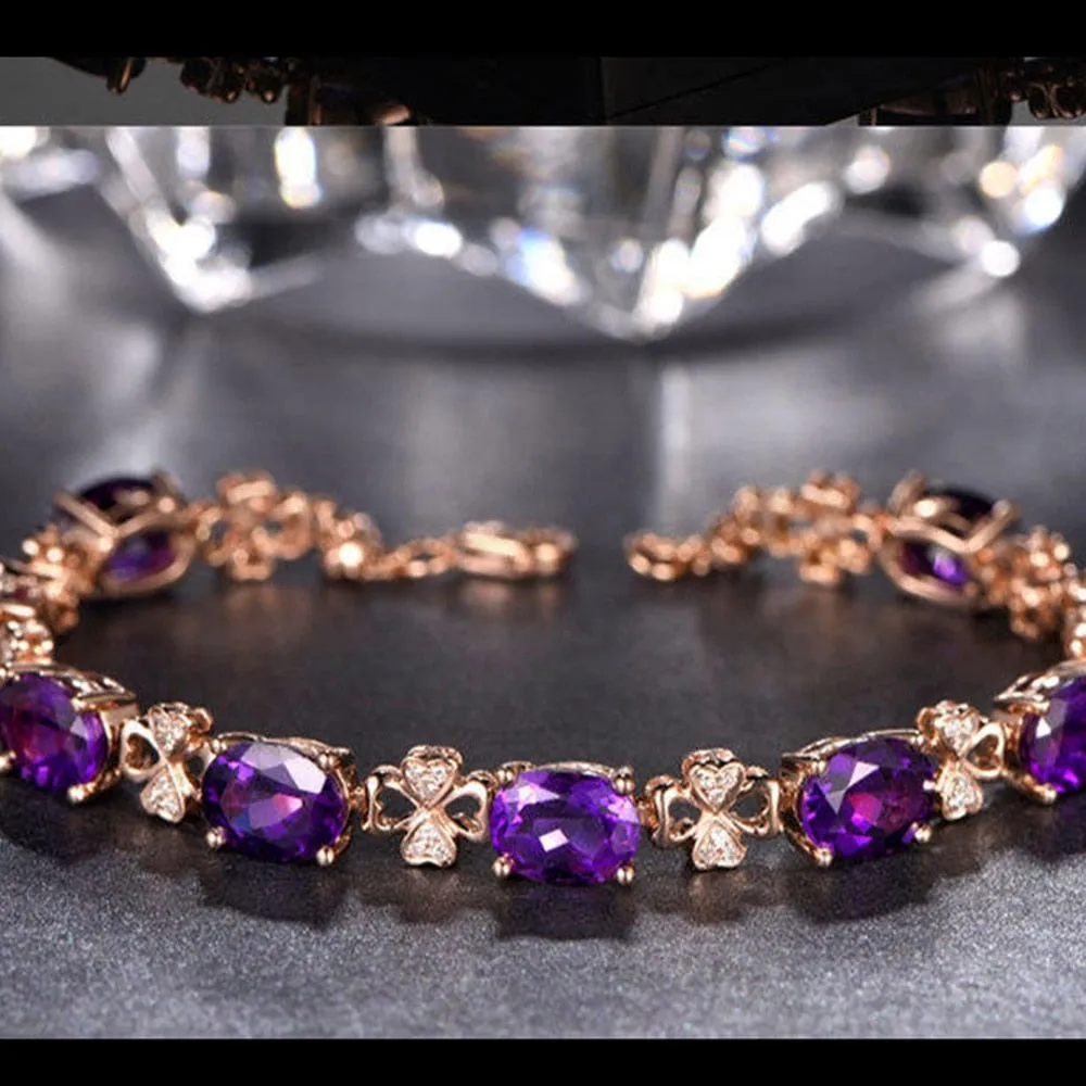 Natürliche Amethyst Edelstein Armband 18K Rose Gold Schmuck Pulseras De Bizuteria