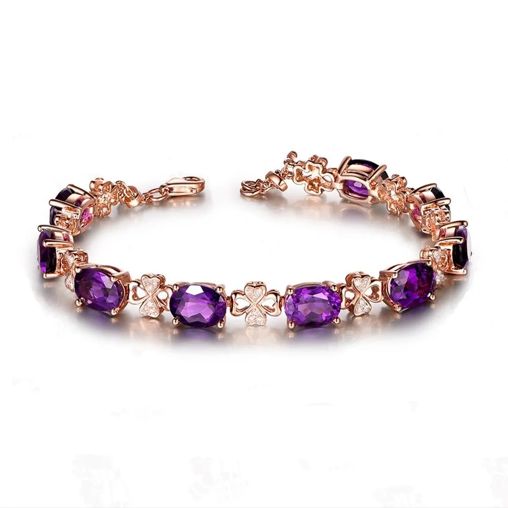 Natürliche Amethyst Edelstein Armband 18K Rose Gold Schmuck Pulseras De Bizuteria