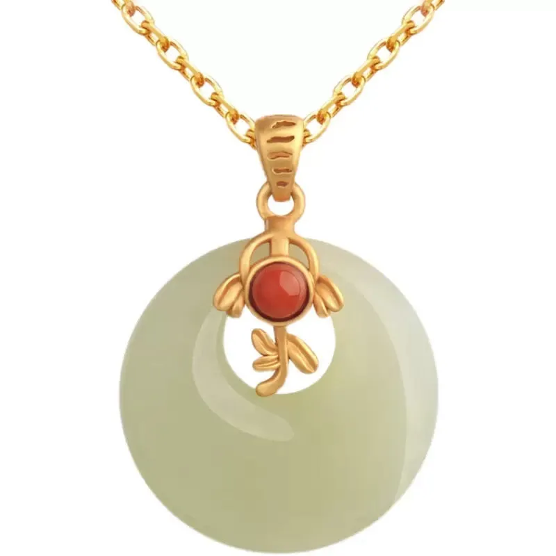 natural Hetian jade round necklaces Ancient gold craft pendant