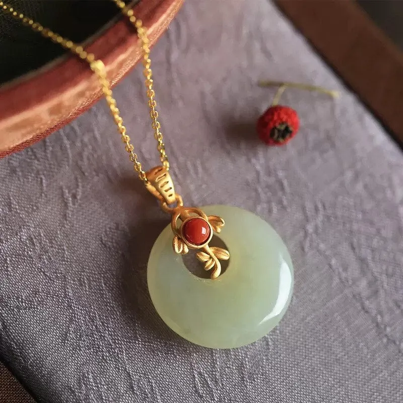 natural Hetian jade round necklaces Ancient gold craft pendant