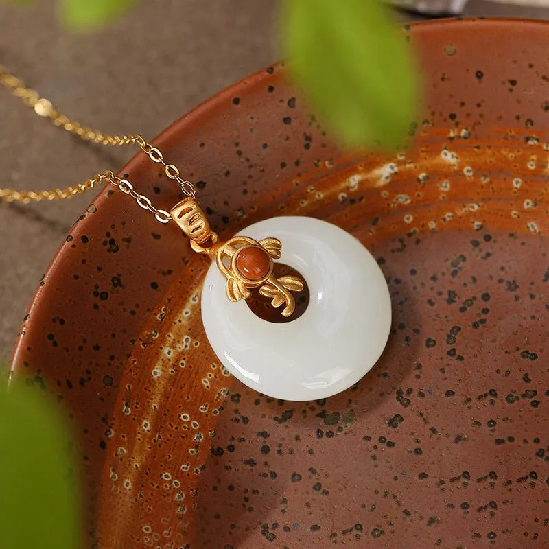 natural Hetian jade round necklaces Ancient gold craft pendant