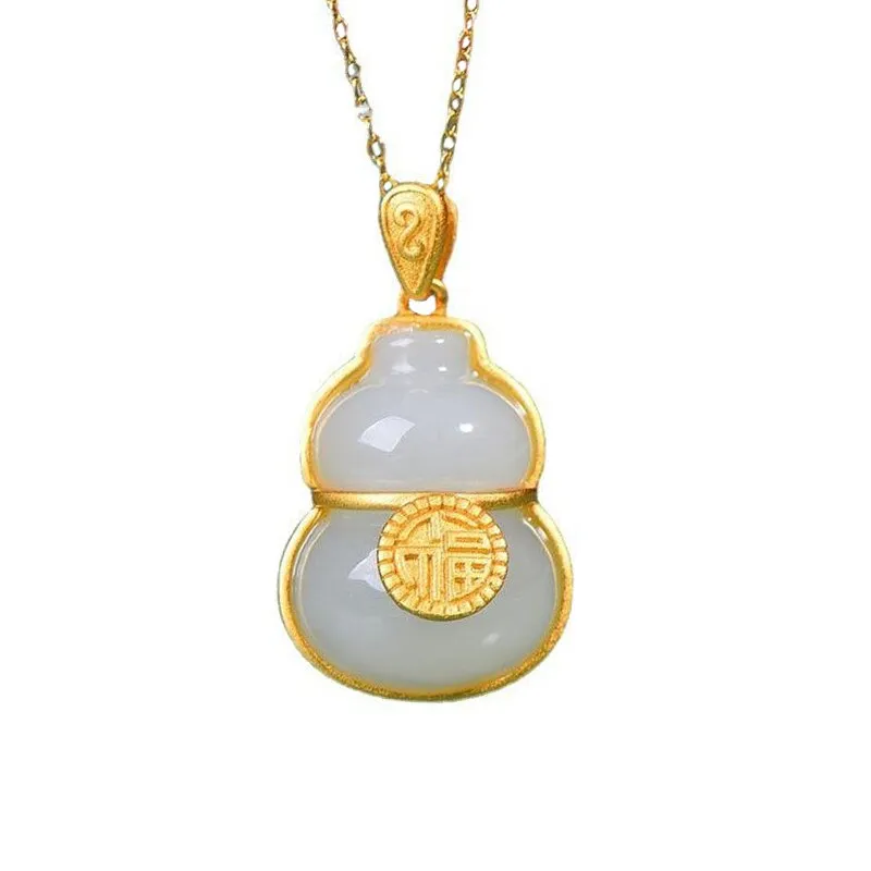 Natural Hetian Yufu word gourd pendant ladies necklace