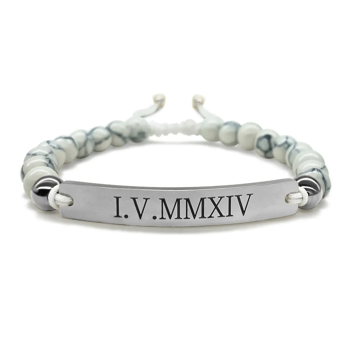 Natural Stone Bracelet with Custom Engraving