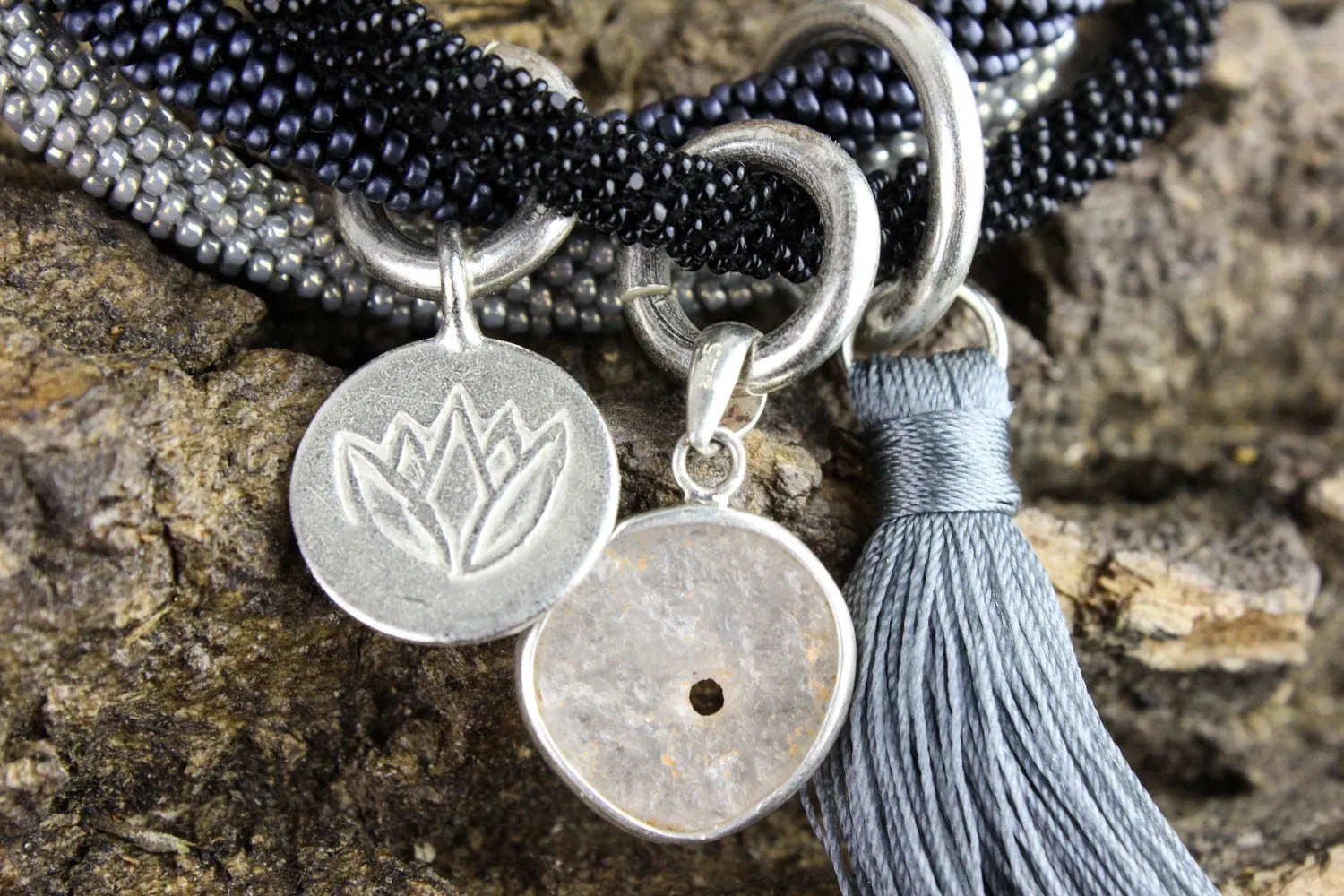 Navy Bracelet Stack with Charms