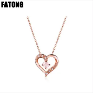 New 925 sterling silver heart-shaped natural hibiscus stone amethyst citrine topaz necklace female J0229
