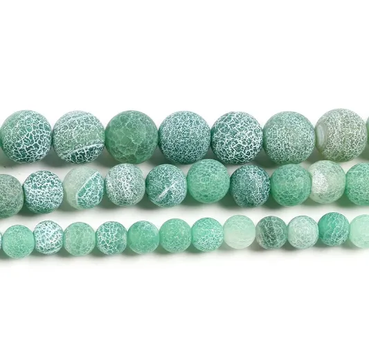 NEW Natural Stone Matte Frost Cracked Green Agates Beads For Jewelry Making Onyx Beads 6/8/10mm Diy Bracelet Necklace 15'' Strand