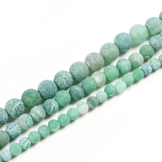 NEW Natural Stone Matte Frost Cracked Green Agates Beads For Jewelry Making Onyx Beads 6/8/10mm Diy Bracelet Necklace 15'' Strand