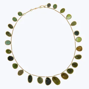 Olive Tourmaline Slice Fringe Necklace