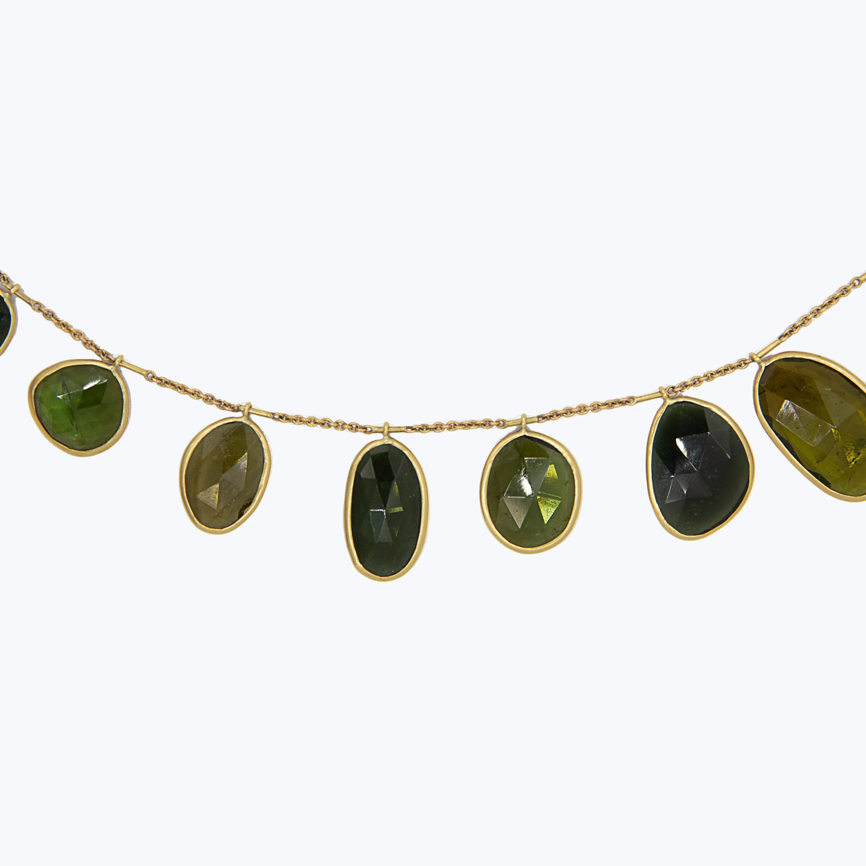 Olive Tourmaline Slice Fringe Necklace