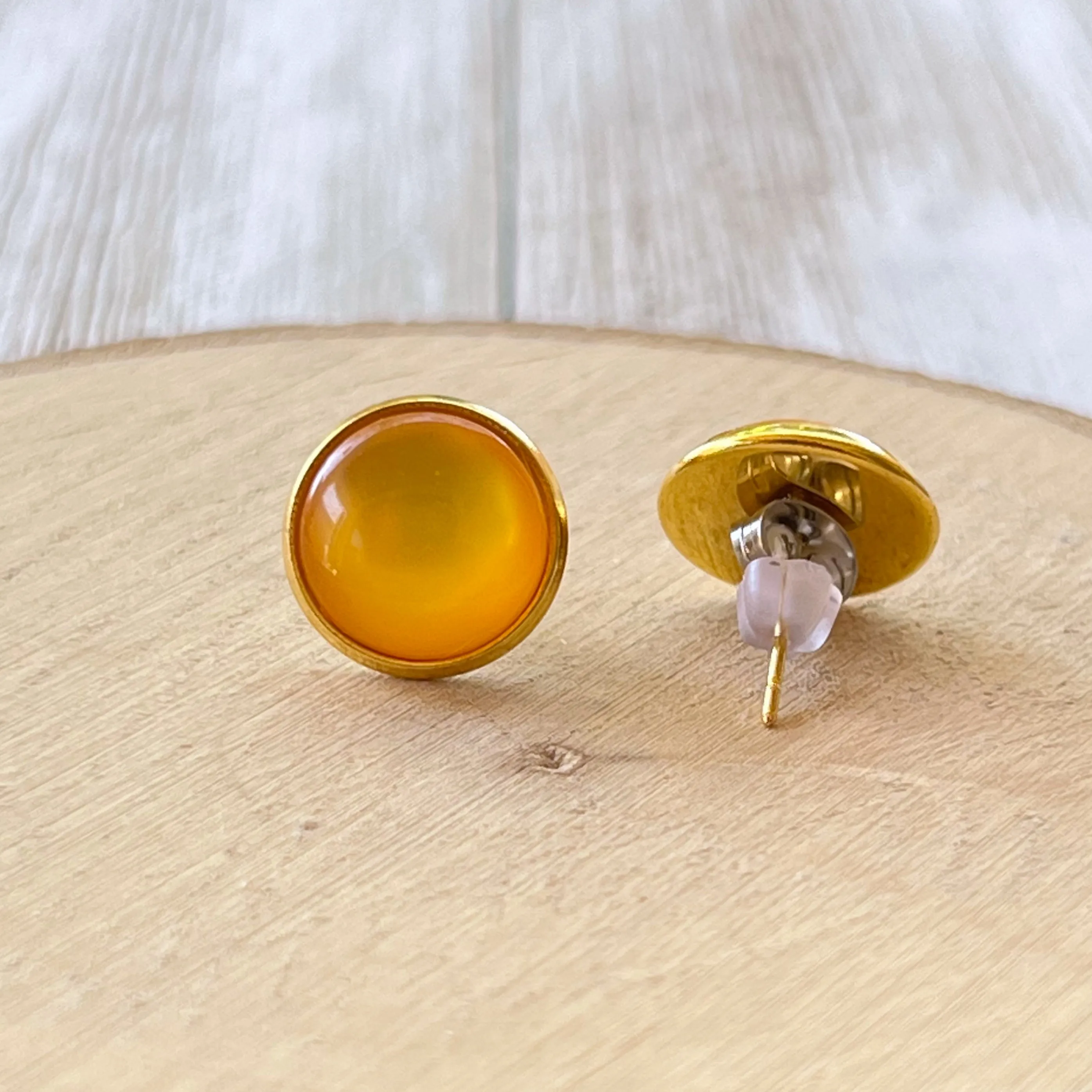 Orange Resin Gold Stud Earrings - Stylish & Vibrant Accessories