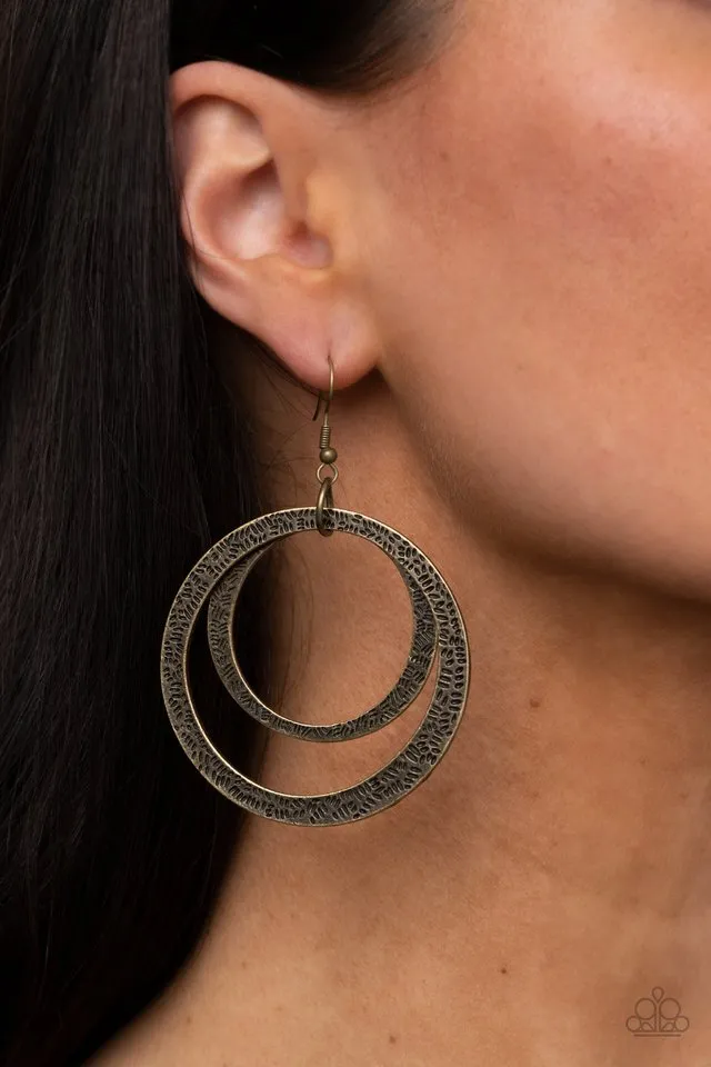 Paparazzi Earring ~ Rounded Out - Brass