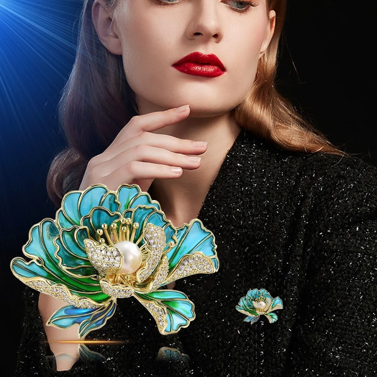 Peony Brooches for Women Gold-Plated Peony Flower Pearl Brooch Lapel Pin Rhinestone Flower Brooch Jewelry for Mom Wife
