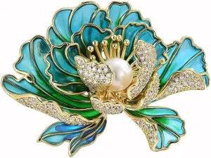Peony Brooches for Women Gold-Plated Peony Flower Pearl Brooch Lapel Pin Rhinestone Flower Brooch Jewelry for Mom Wife