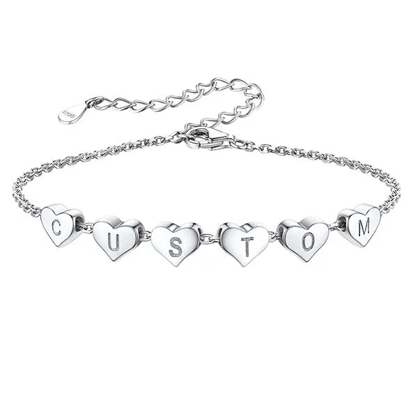 Personalized 1-6 Heart Initial Anklet for Women