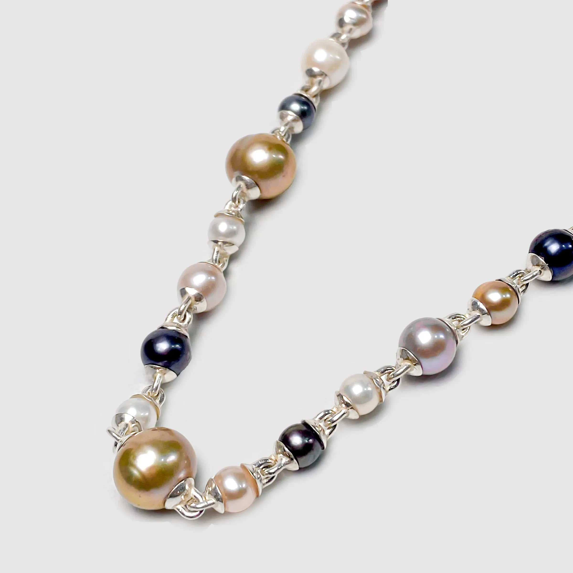 Pina Linka Necklace In Sliver withh Mixed Pearls - 18.5"