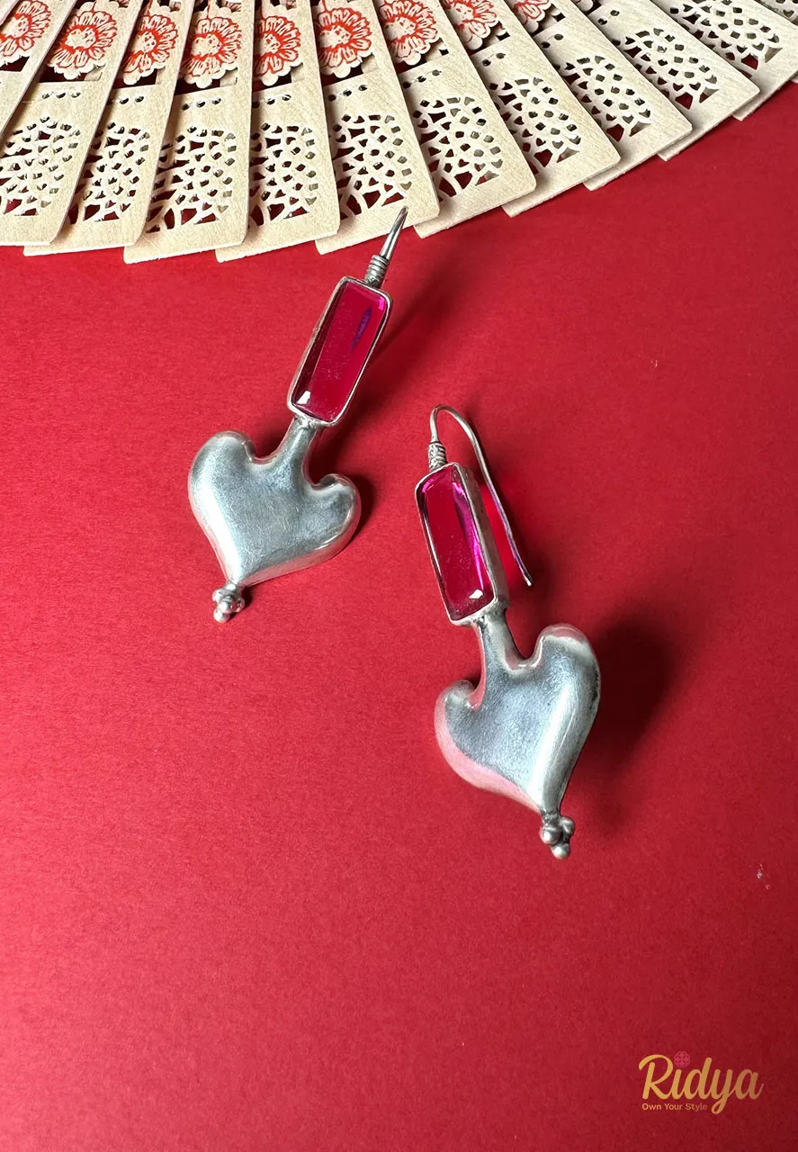 Pink Stone Heart Shaped Stylish Dangler Earrings
