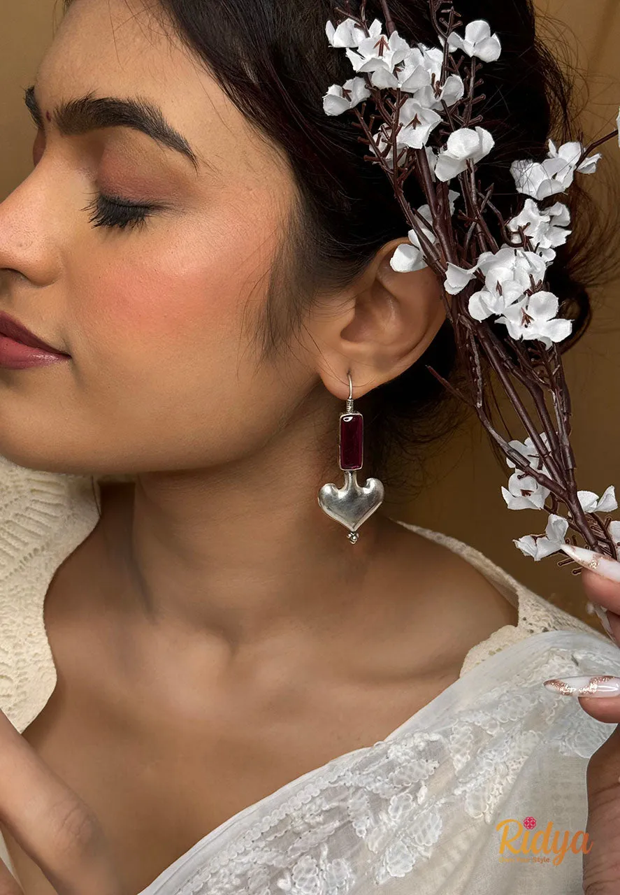 Pink Stone Heart Shaped Stylish Dangler Earrings