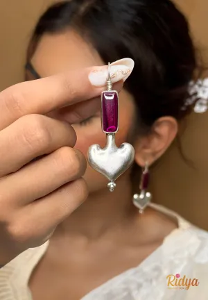 Pink Stone Heart Shaped Stylish Dangler Earrings