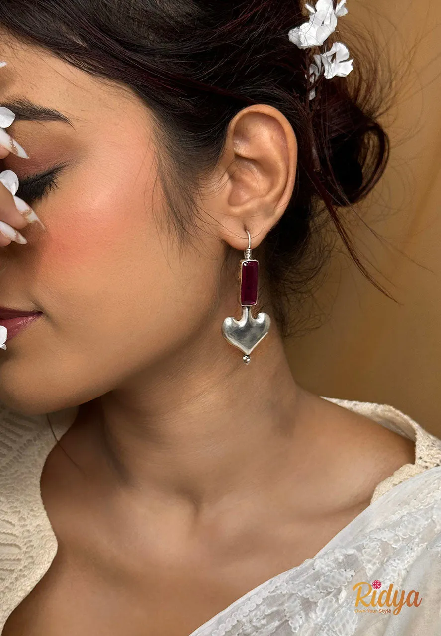 Pink Stone Heart Shaped Stylish Dangler Earrings