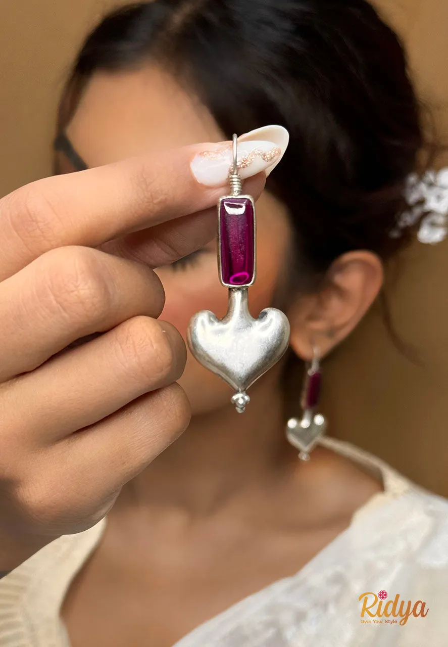 Pink Stone Heart Shaped Stylish Dangler Earrings