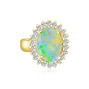 Platinum and 18kt Yellow Gold classic cluster ring with Black Opal and Diamonds