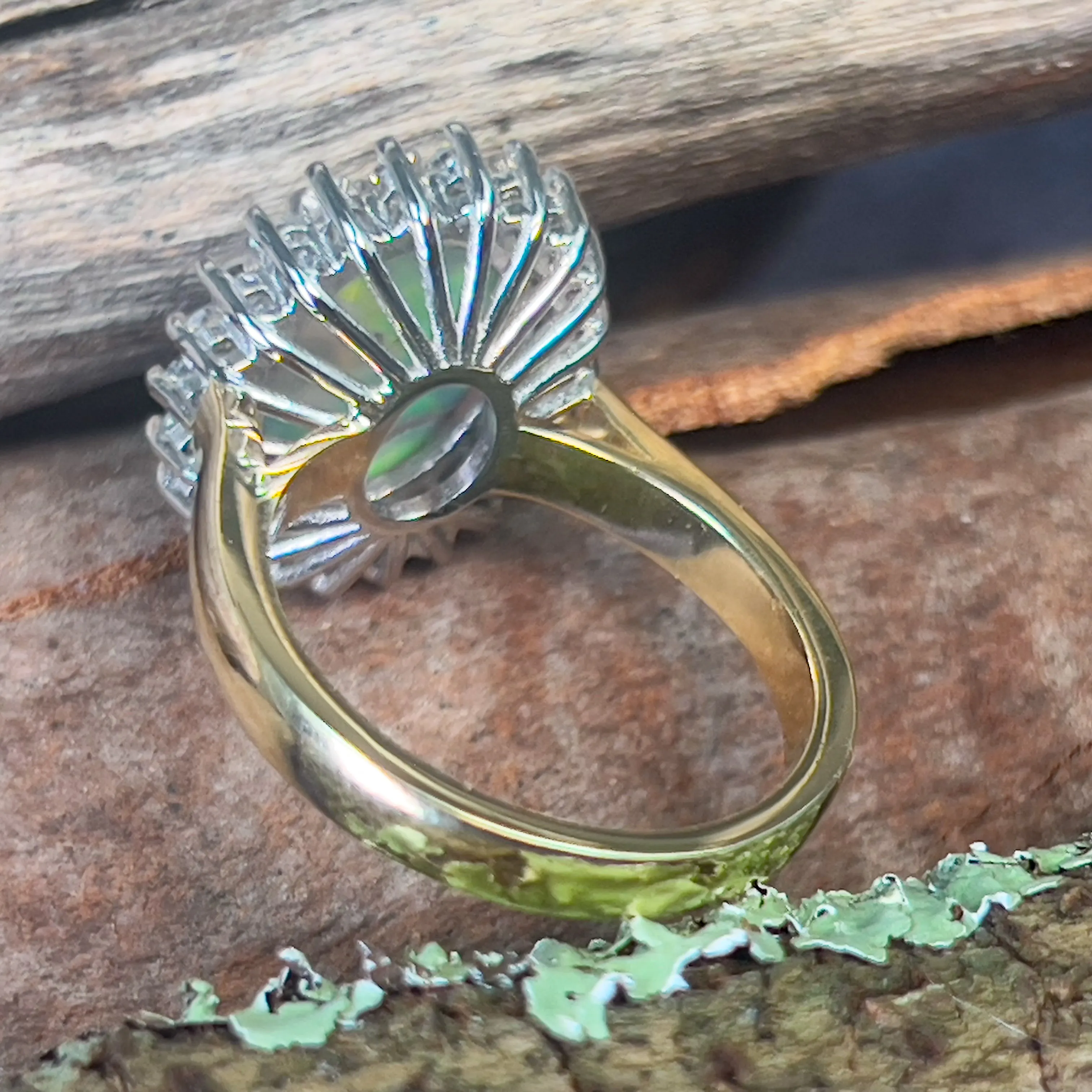 Platinum and 18kt Yellow Gold classic cluster ring with Black Opal and Diamonds