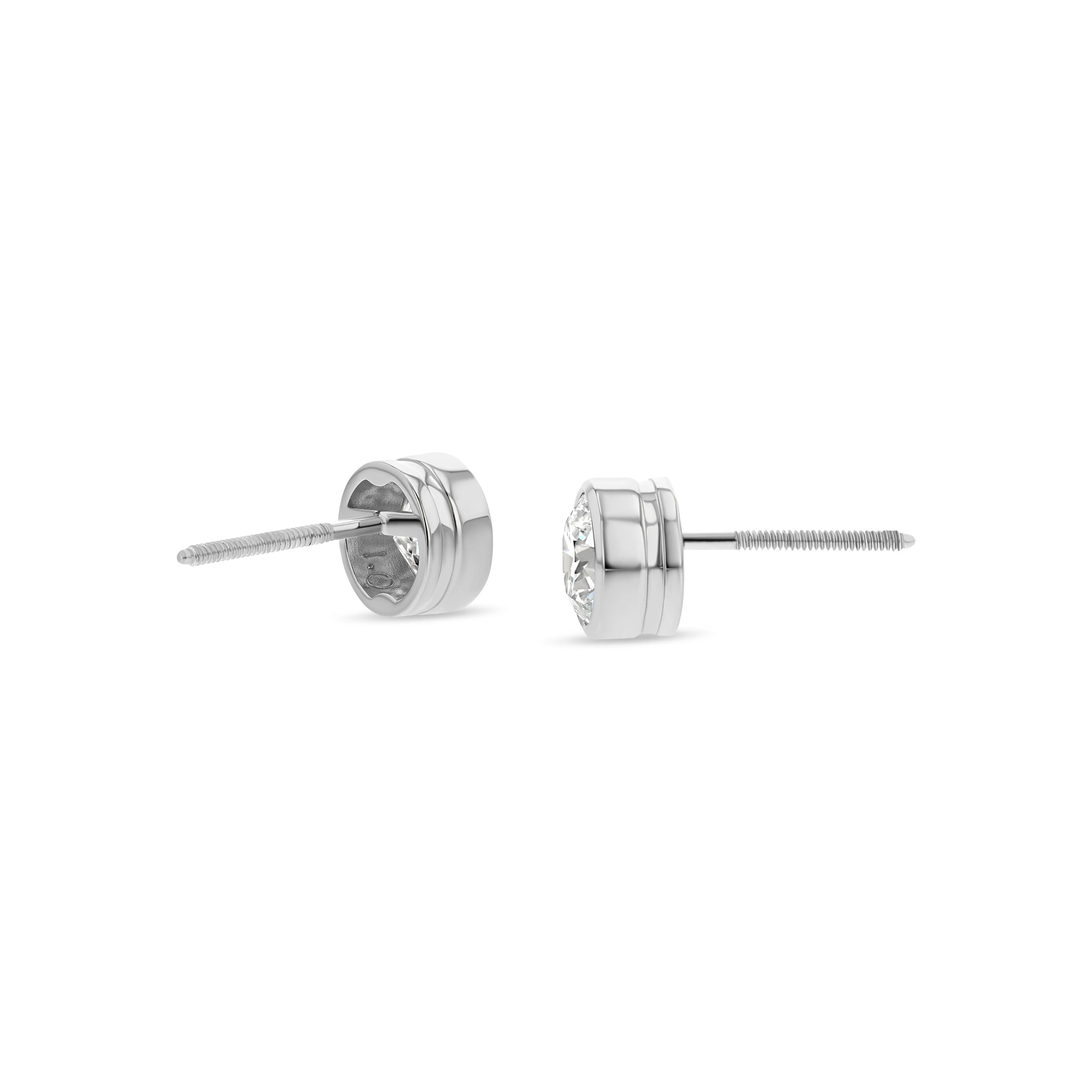 Platinum Bezel Round Diamond Stud Earrings 1ctw (5.2mm Ea), G Color, Si3 Clarity