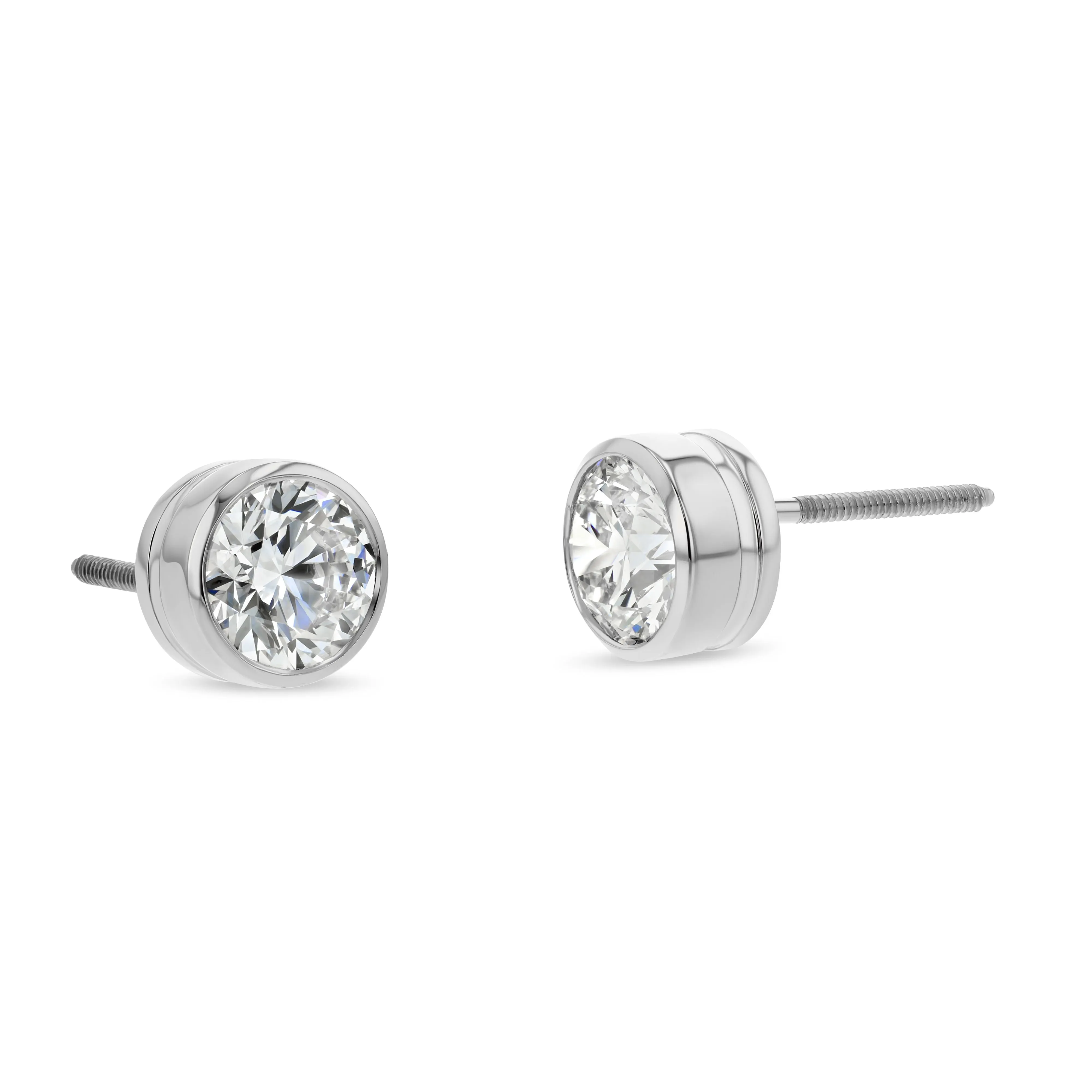 Platinum Bezel Round Diamond Stud Earrings 1ctw (5.2mm Ea), G Color, Si3 Clarity