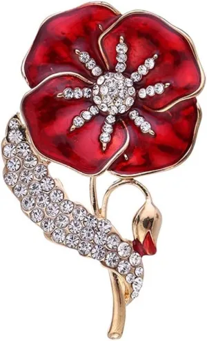 Poppy Pin, Enamel Poppy Flower Brooch Pin Badge Women Men Gold Crystal Red Poppy Flower Badge Legion Veterans Brooch Memorial Day Festival Unisex