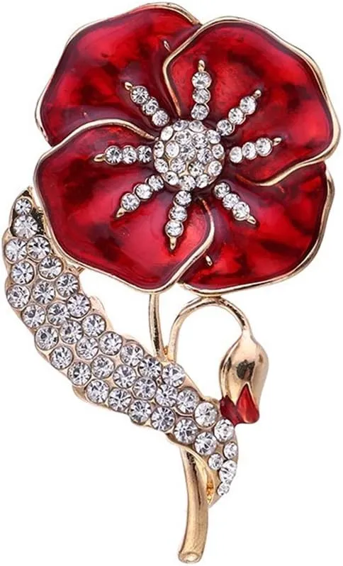 Poppy Pin, Enamel Poppy Flower Brooch Pin Badge Women Men Gold Crystal Red Poppy Flower Badge Legion Veterans Brooch Memorial Day Festival Unisex