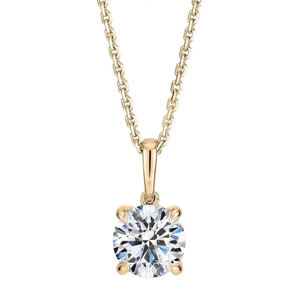Premium Certified Lab-Grown Diamond, 1.00 carat round brilliant solitaire pendant in 18 carat yellow gold