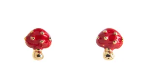 RED ENAMEL MUSHROOM STUD EARRINGS